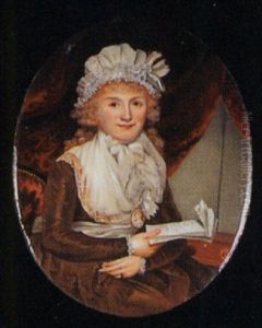 Portrait Of A Lady (the Artist's Wife?) Seated, In Red Damask Chair, In Brown Dress With White Lace-trimmed Fichu
