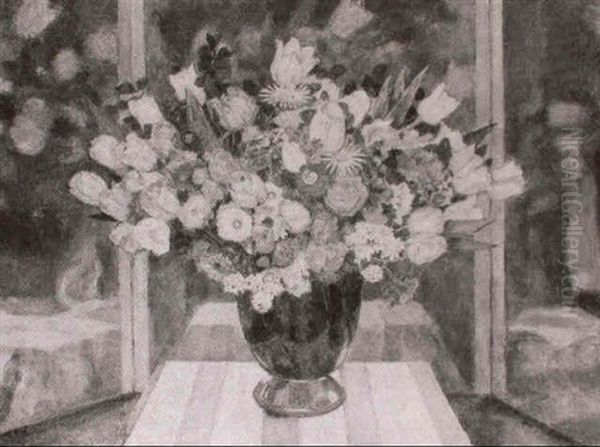 Flowers In A Vase Before A Triptych Mirror - view 1
