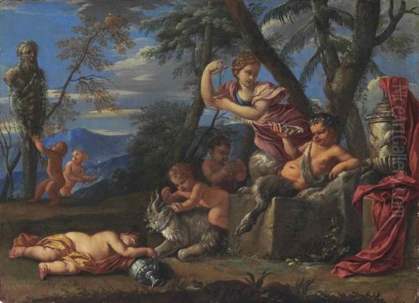 A Bacchanal With A Drunken Pan And Cavorting Putti Before A Term - view 1