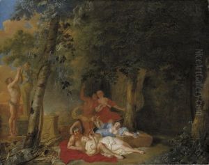 A Wooded Landscape With Amorous Couples