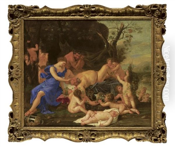 A Bacchanal With Two Fauns Looking At Drunken Silenus, With Putti Cavorting - view 1