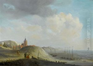 Strandlandschaft Mit Figuren Und Segelbooten
