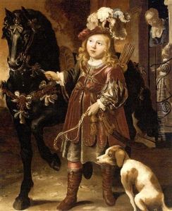 Portrait Of A Noble Child, Full-length, Dressed As A Huntsman And Leading A Horse