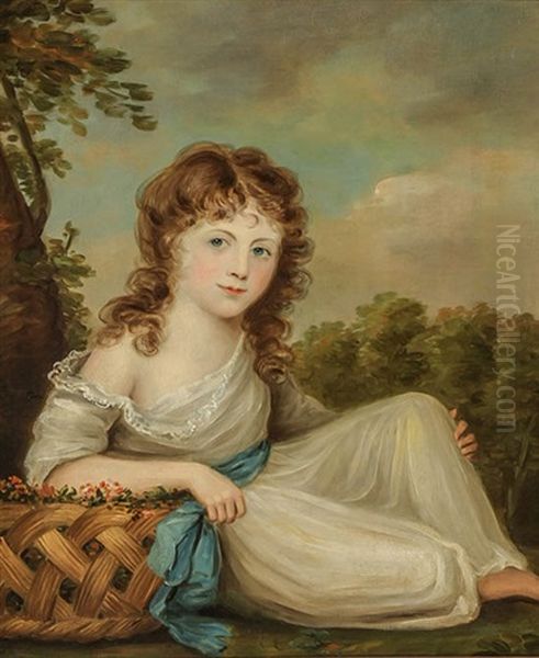 Portrait Of A Young Girl Seated In A Landscape - view 1