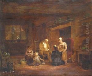 A Family In A Cottage Interior by Maria Spilsbury