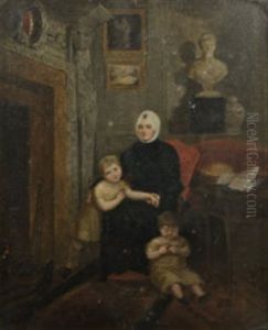 Mrs. Tighe, Seated In The Drawing Room At Rossana Beneath The Bust Of Herself By Bartolini, With Two Of Her Grandchildren by Maria Spilsbury