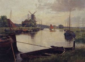 River With Moored Boats, Groningen, The Netherlands by Erwin Spindler