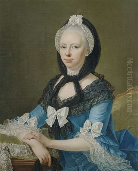 Bildnis Einer Dame In Blauem Kleid Mit Spitzenbesatz Und Witwenschleier Als Halbfigur Auf Einem Lehnstuhl Sitzend - view 1