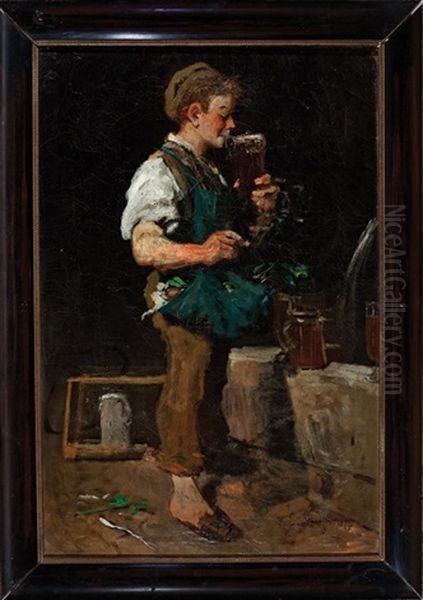 Boy Drinking A Stein Of Beer - view 1