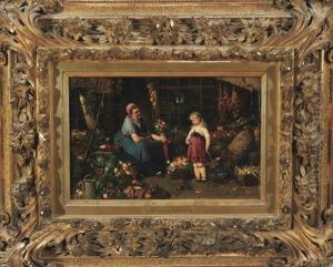 Der Erste Einkauf Eines Kleinen Madchens Bei Der Freundlichen Gemusehandlerin by Emmanuel Spitzer