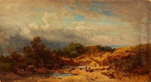 Two Figures In A Hilly Landscape by Carl Spitzweg