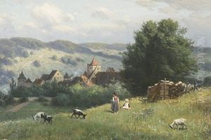 Kinder Mit Ziegen Bei Sommerhausen Am Main by August (Karl Martin A.) Splitgerber