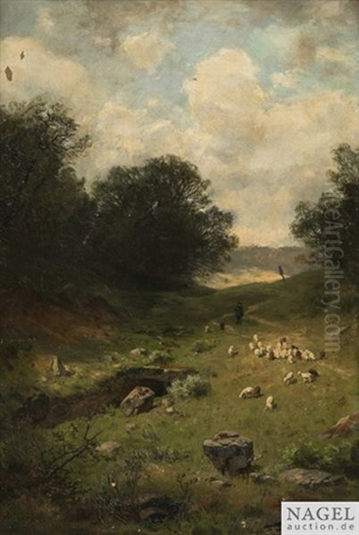 Schafer Mit Herde In Hugeliger Landschaft - view 1