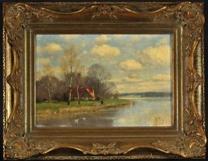 Haus Am Flussufer Mit Wascherin by Fritz Splitgerber