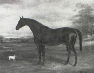 Dark Bay Hunter With A Terrier In A Landscape by John Spode