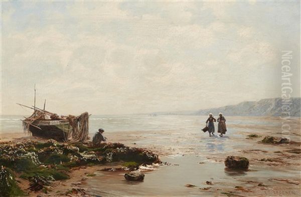 Breton Coastal Scene With A Fisher And Mussel Gatherers - view 1