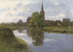 Ansicht Einer Nordischen Stadt Am Fluss by Eduard Spoerer