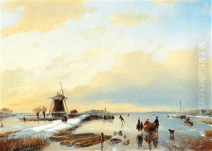 Winter Canal Landscape With Skaters Winter Canal Landscape With Skaters