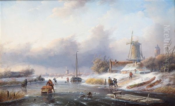 A Dutch Winter Landscape With Figures On The Ice - view 1