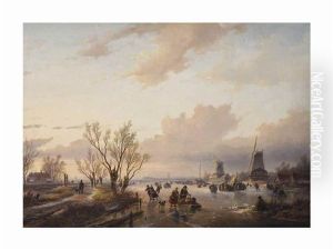 Leisure Time On The Ice At Sunset by Jan Jacob Spohler