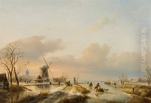 Winter Landscape With Ice Skaters by Jan Jacob Spohler
