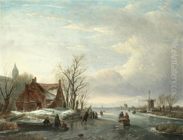 Dutch Skaters On A Frozen River - view 1