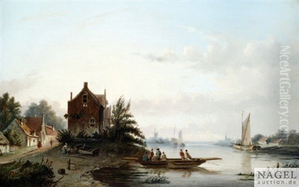 Kanallandschaft Mit Booten, Hausern Und Windmuhle - view 1