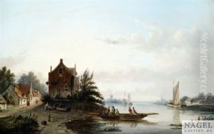 Kanallandschaft Mit Booten, Hausern Und Windmuhle Kanallandschaft Mit Booten, Hausern Und Windmuhle