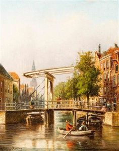 A) View On The Staalmeestersbrug In Amsterdam With The Zuiderkerk In The Distance B) View On A Ship Lock In A Dutch Harbour by Johannes Franciscus Spohler