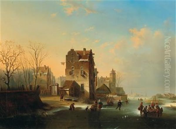 Winter Landscape With Ice Skaters - view 1