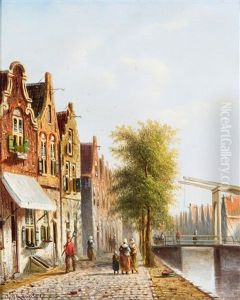 Figures Strolling Along A Dutch Canal