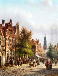 Hollands Stadsgezicht Met Figuren by Johannes Franciscus Spohler