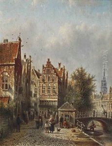 A Capriccio View Of A Sunlit Street In Amsterdam by Johannes Franciscus Spohler