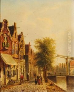 Dutch Street And Canal Scene by Jan Jacob Spolher