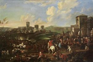 A Regiment Preparing The Siege Of A Distant Fortified Town by Ilario Spolverini
