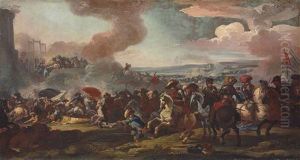 A Regiment Preparing The Siege Of A Fortified Town In The Distance