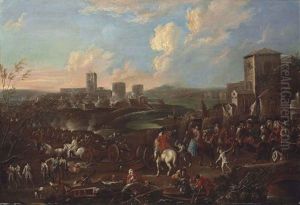 A Regiment Preparing The Siege Of A Fortified Town In The Distance by Ilario Spolverini