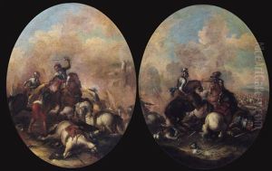 Scontri Tra Cavalieri In Battaglia (pair) by Ilario Spolverini