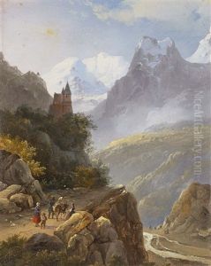 Gebirgslandschaft Mit Reisenden by Philipp Sporrer