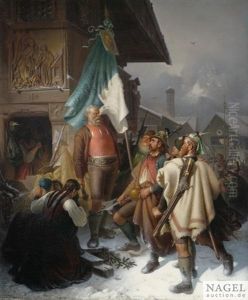 Balthasar Mayr, Der Schmied Von Kochel Zieht Mit Den Bauernd Es Gebirges Dem Furstem Max Emanuel Zu Hilfe by Philipp Sporrer
