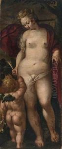 Amor Reicht Der Stehenden Halbnackten Venus Einen Pfeil