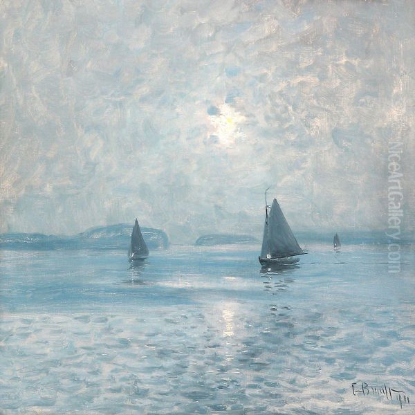 Seascape With Sailing Boats In The Moonlight - view 1