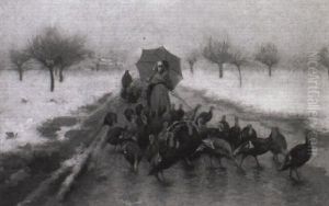 Hirtin Mit Truth,hnen Im Winter by Eugenio Spreafico