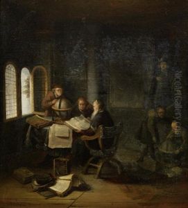 Scholars In A Study With Books And Globes