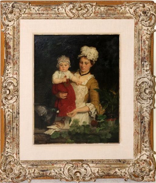Motehr And Child Feeding Birds - view 1
