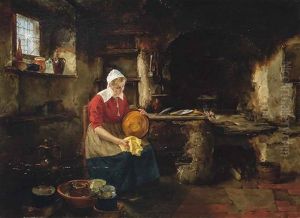 Ein Madchen Mit Kopftuch Sitzt In Der Kuche Und Putzt Eine Schussel by Alfons Spring