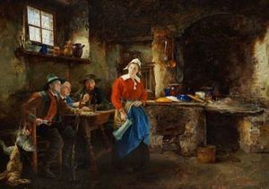 Interior With A Kitchenmaid And Three Gentlemen Drinking Beer Interior With A Kitchenmaid And Three Gentlemen Drinking Beer