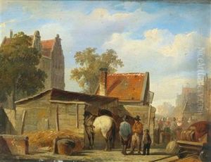 Talking Shop At The Market by Cornelis Springer