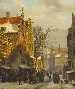 Winterliche Szene Im Judischen Viertel In Amsterdam by Cornelis Springer