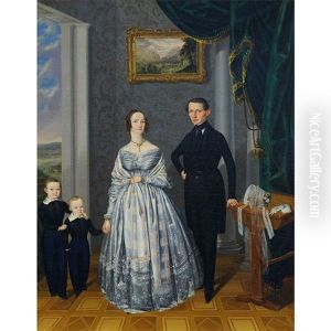 Family Portrait In An Interior With Tile Floor by Alois Spulak